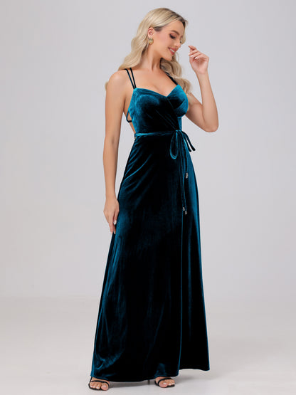 A-Line Spaghetti Straps Velvet Bridesmaid Dresses