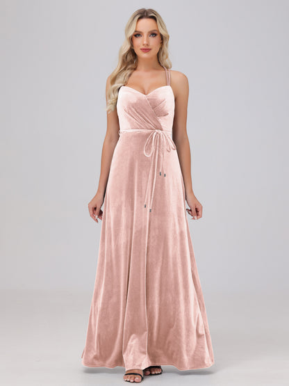 A-Line Spaghetti Straps Velvet Bridesmaid Dresses