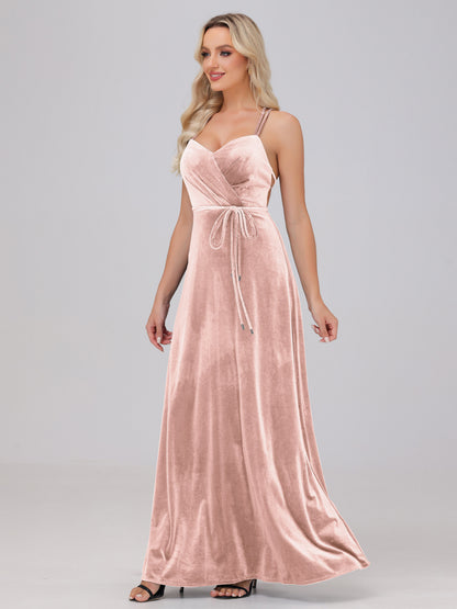 A-Line Spaghetti Straps Velvet Bridesmaid Dresses