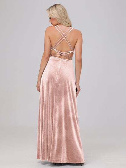 A-Line Spaghetti Straps Velvet Bridesmaid Dresses