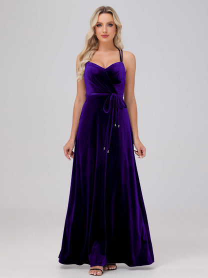 A-Line Spaghetti Straps Velvet Bridesmaid Dresses