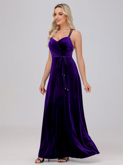 A-Line Spaghetti Straps Velvet Bridesmaid Dresses