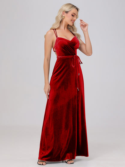 A-Line Spaghetti Straps Velvet Bridesmaid Dresses