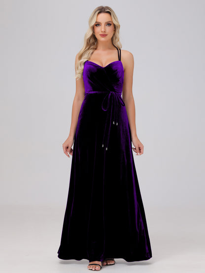 A-Line Spaghetti Straps Velvet Bridesmaid Dresses
