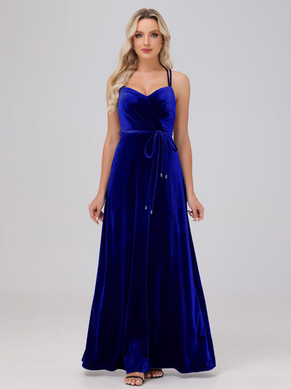 A-Line Spaghetti Straps Velvet Bridesmaid Dresses