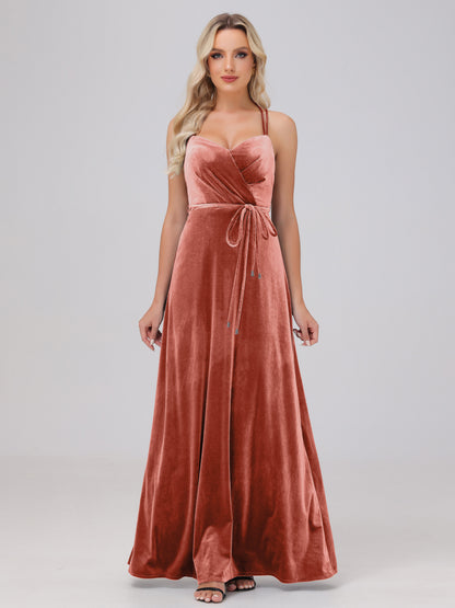A-Line Spaghetti Straps Velvet Bridesmaid Dresses