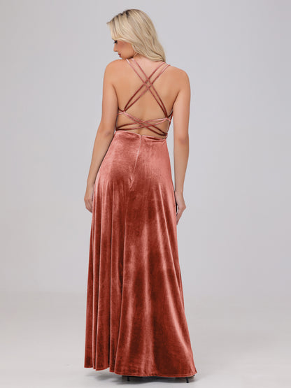 A-Line Spaghetti Straps Velvet Bridesmaid Dresses