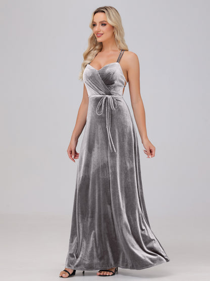 A-Line Spaghetti Straps Velvet Bridesmaid Dresses