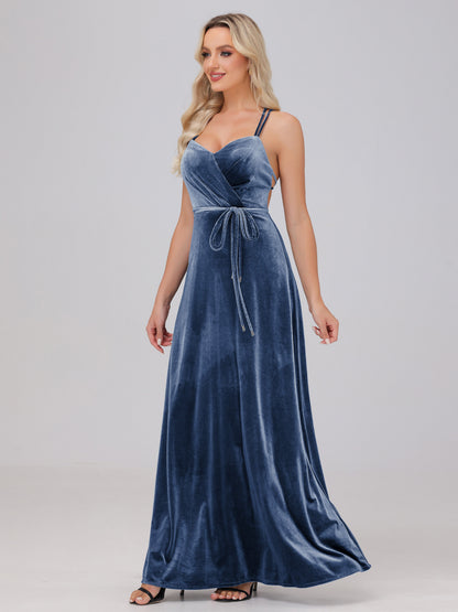A-Line Spaghetti Straps Velvet Bridesmaid Dresses