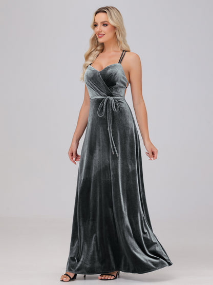 A-Line Spaghetti Straps Velvet Bridesmaid Dresses