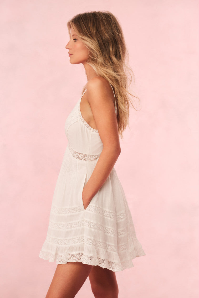 Alonna Cotton Lace-Trimmed Mini Dress - WHITE