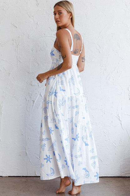 Indianna Square Neckline Maxi Dress Printed White