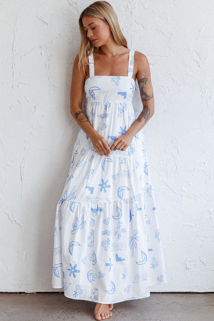Indianna Square Neckline Maxi Dress Printed White