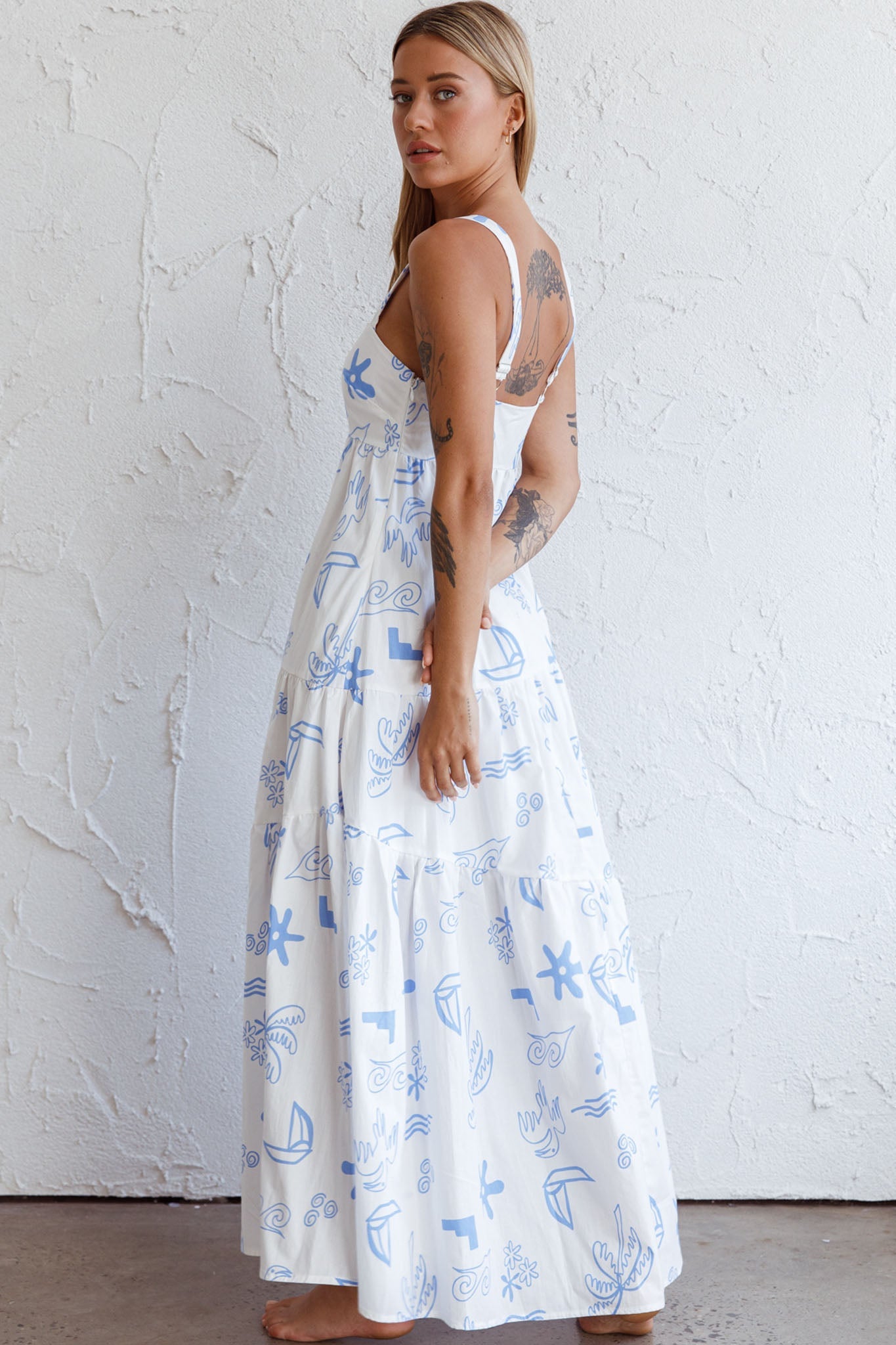 Indianna Square Neckline Maxi Dress Printed White
