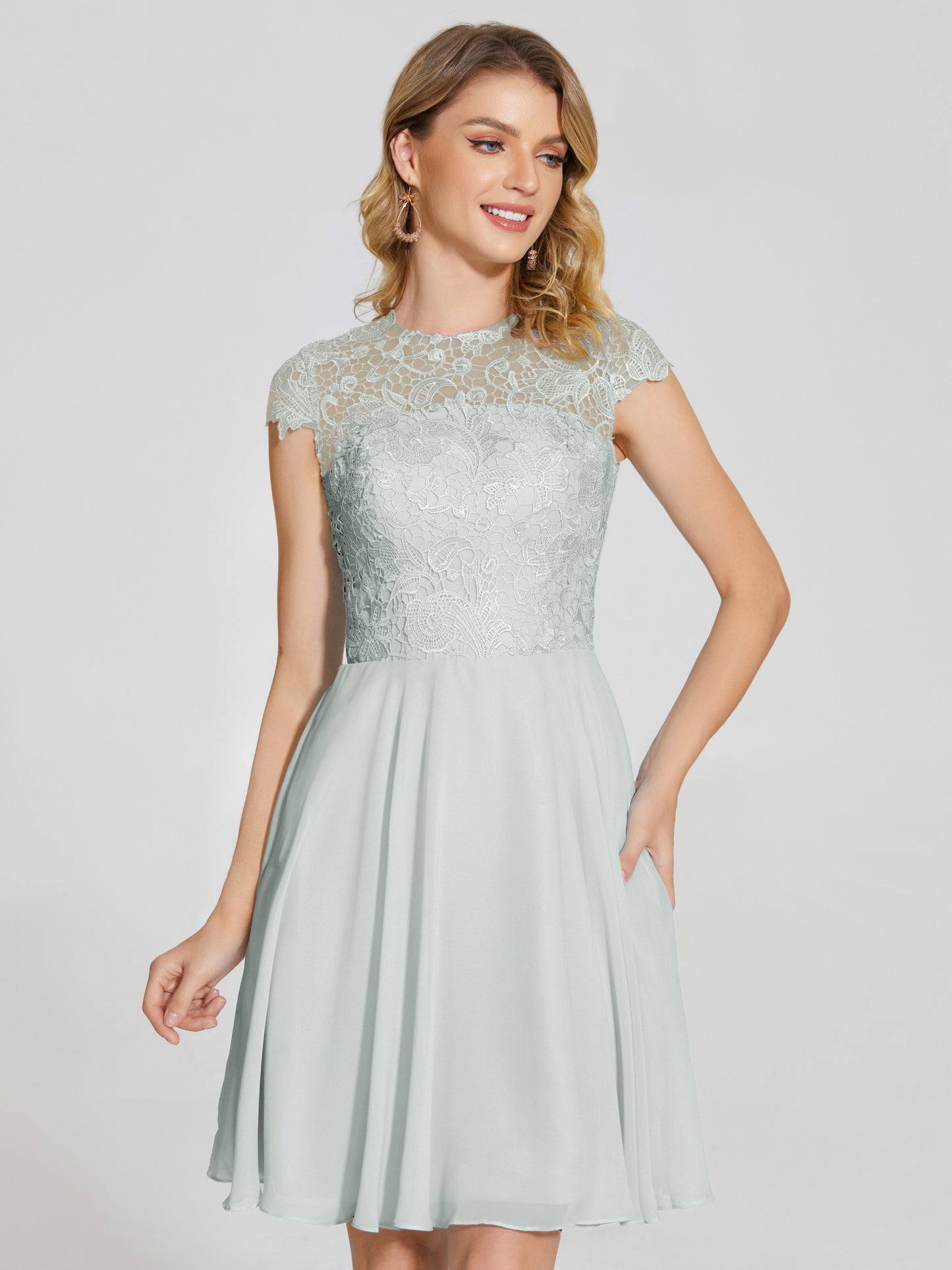 Alana Lace Cap Sleeves Short Bridesmaid Dress