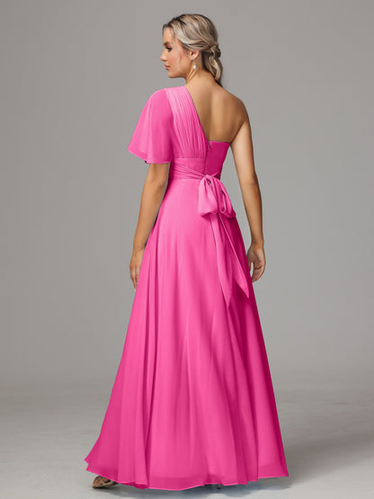 One Shoulder Chiffon Bridesmaid Dresses With Slit