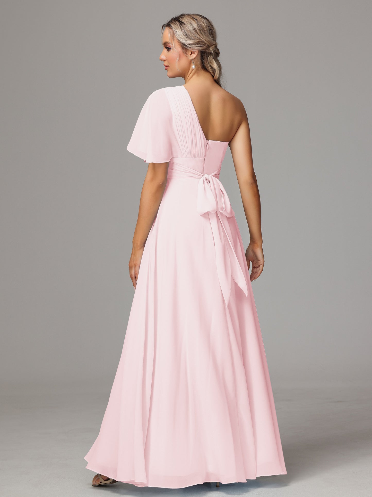 One Shoulder Chiffon Bridesmaid Dresses With Slit