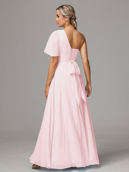 One Shoulder Chiffon Bridesmaid Dresses With Slit