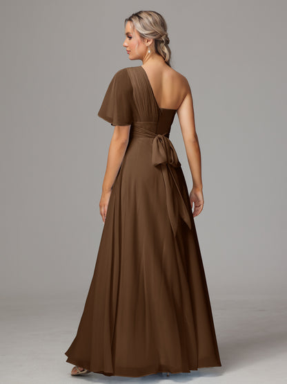 One Shoulder Chiffon Bridesmaid Dresses With Slit