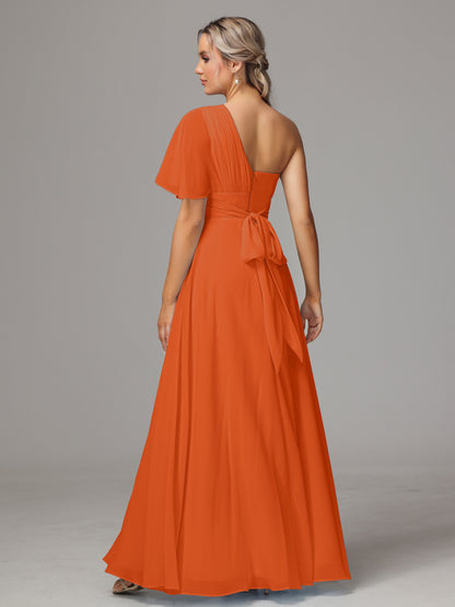 One Shoulder Chiffon Bridesmaid Dresses With Slit
