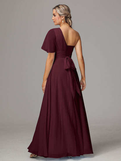 One Shoulder Chiffon Bridesmaid Dresses With Slit