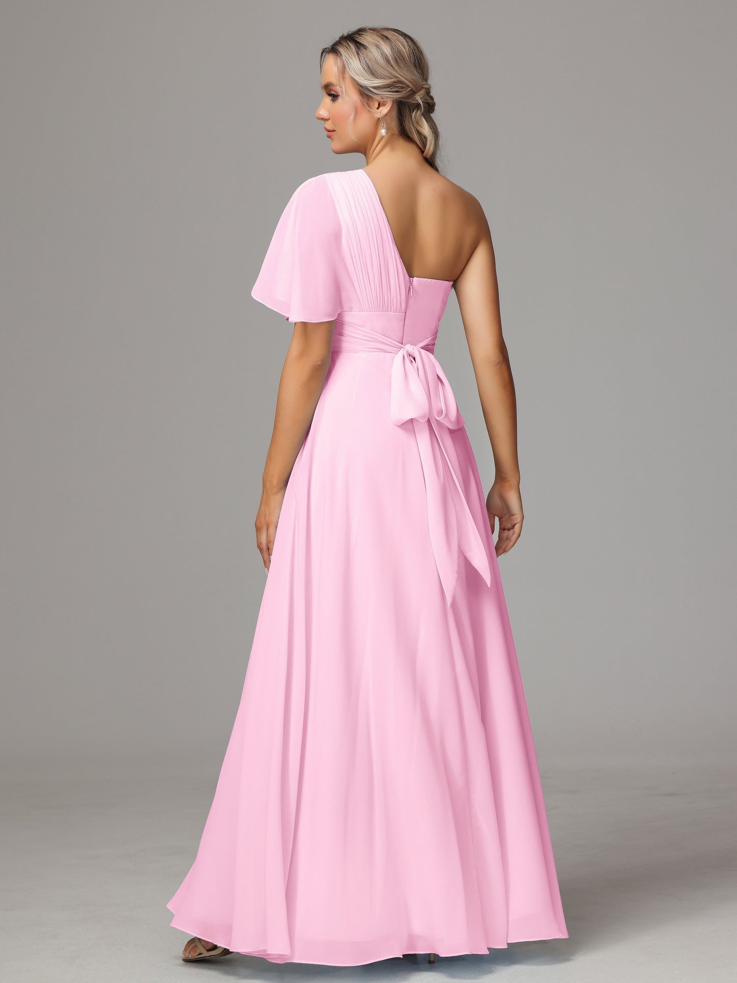 One Shoulder Chiffon Bridesmaid Dresses With Slit