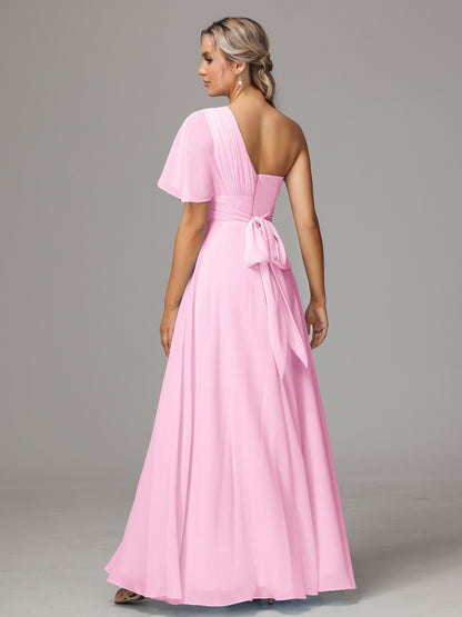 One Shoulder Chiffon Bridesmaid Dresses With Slit