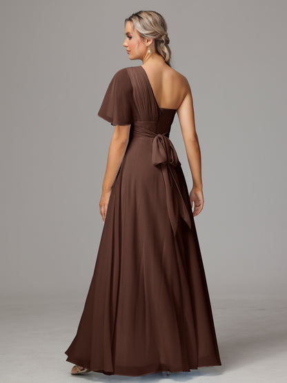 One Shoulder Chiffon Bridesmaid Dresses With Slit
