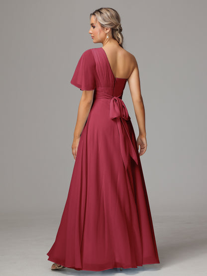 One Shoulder Chiffon Bridesmaid Dresses With Slit