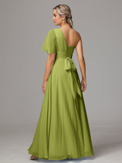 One Shoulder Chiffon Bridesmaid Dresses With Slit