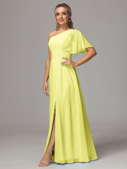 One Shoulder Chiffon Bridesmaid Dresses With Slit