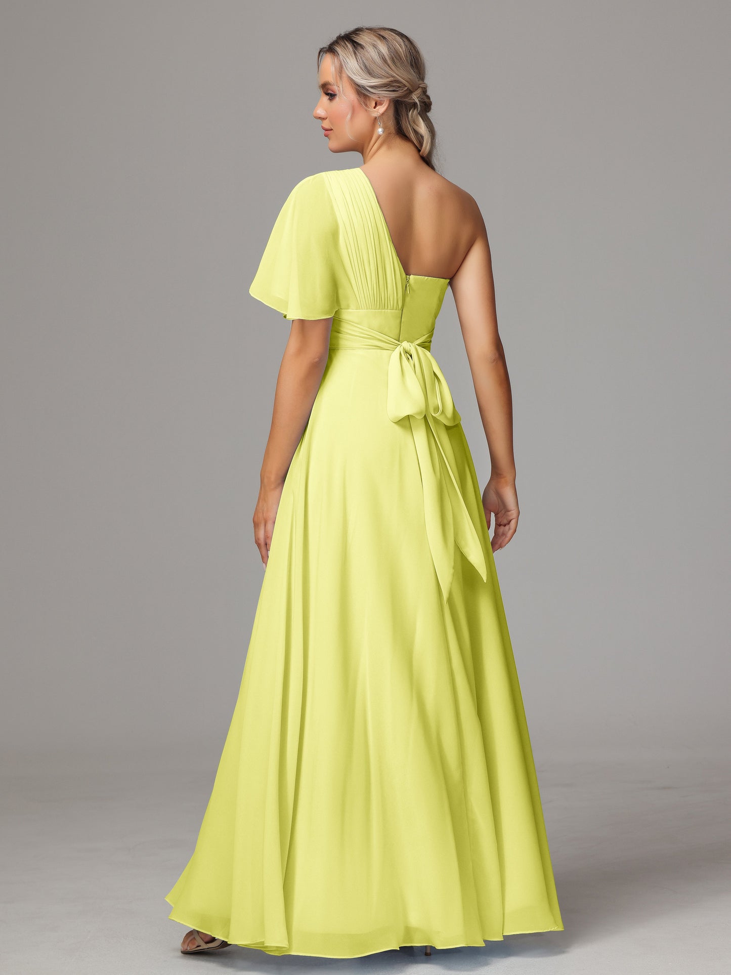 One Shoulder Chiffon Bridesmaid Dresses With Slit
