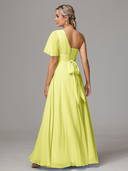 One Shoulder Chiffon Bridesmaid Dresses With Slit