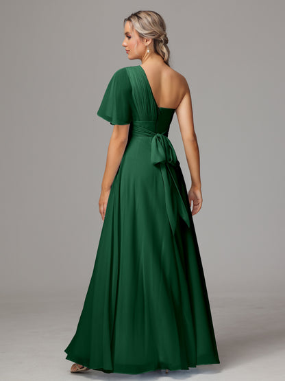 One Shoulder Chiffon Bridesmaid Dresses With Slit