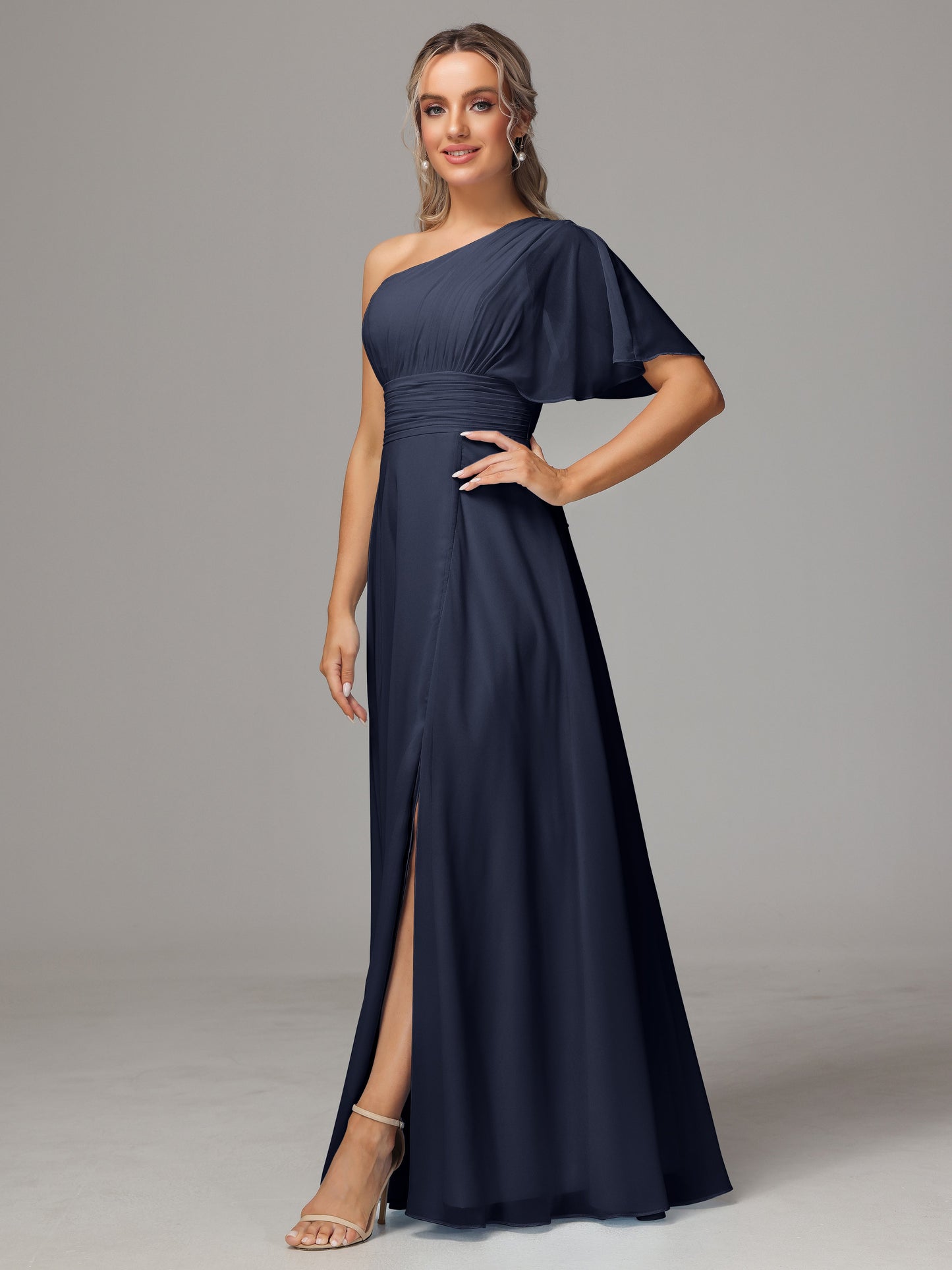 One Shoulder Chiffon Bridesmaid Dresses With Slit