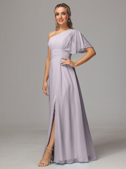 One Shoulder Chiffon Bridesmaid Dresses With Slit