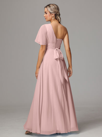 One Shoulder Chiffon Bridesmaid Dresses With Slit