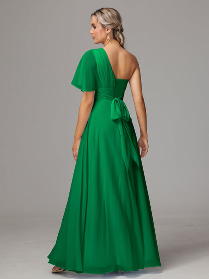 One Shoulder Chiffon Bridesmaid Dresses With Slit
