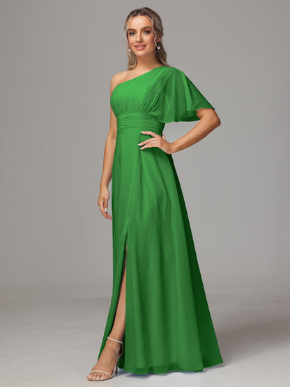One Shoulder Chiffon Bridesmaid Dresses With Slit