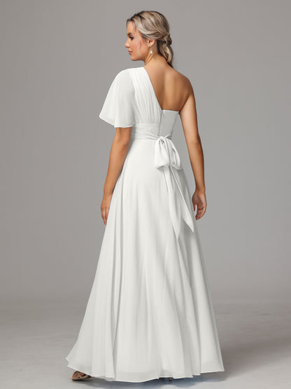 One Shoulder Chiffon Bridesmaid Dresses With Slit