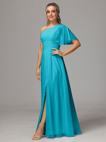 One Shoulder Chiffon Bridesmaid Dresses With Slit