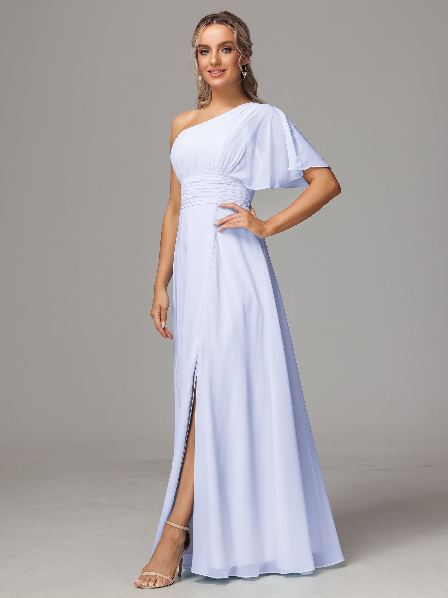 One Shoulder Chiffon Bridesmaid Dresses With Slit