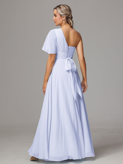 One Shoulder Chiffon Bridesmaid Dresses With Slit