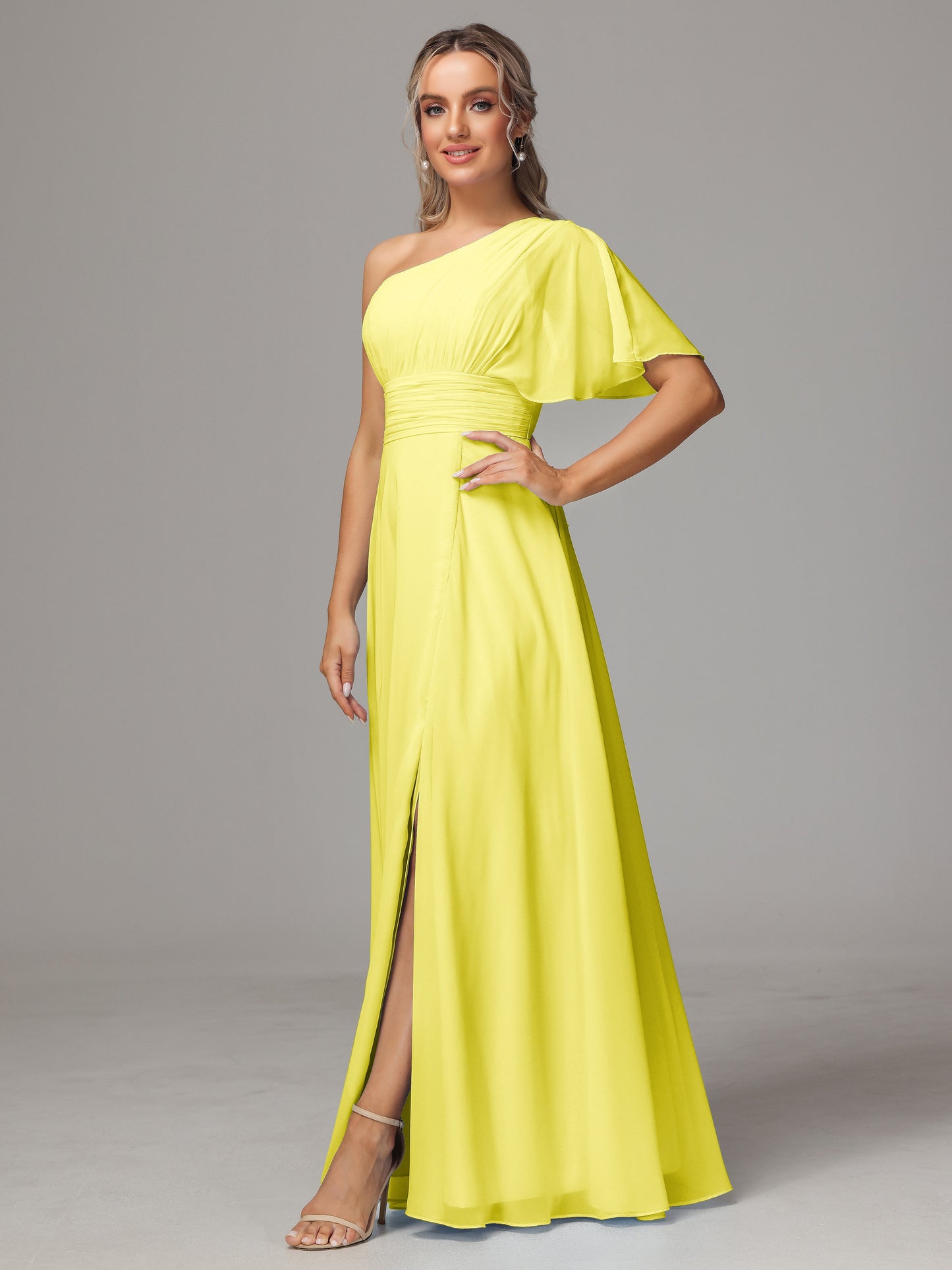One Shoulder Chiffon Bridesmaid Dresses With Slit