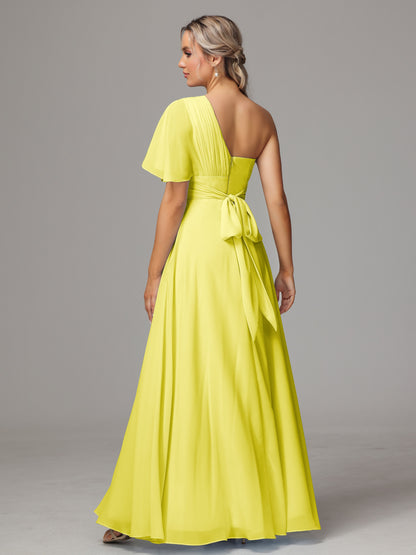 One Shoulder Chiffon Bridesmaid Dresses With Slit