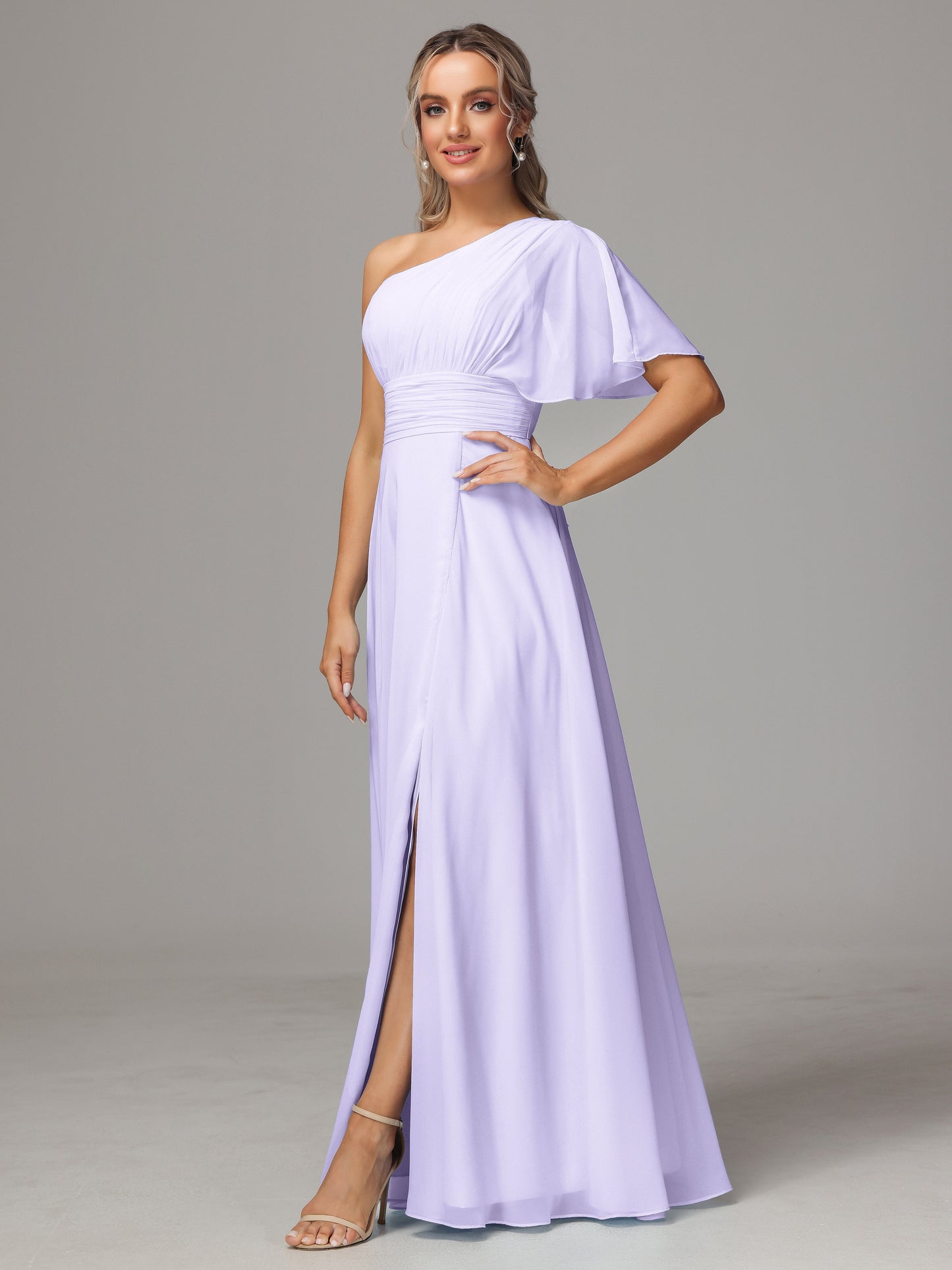 One Shoulder Chiffon Bridesmaid Dresses With Slit