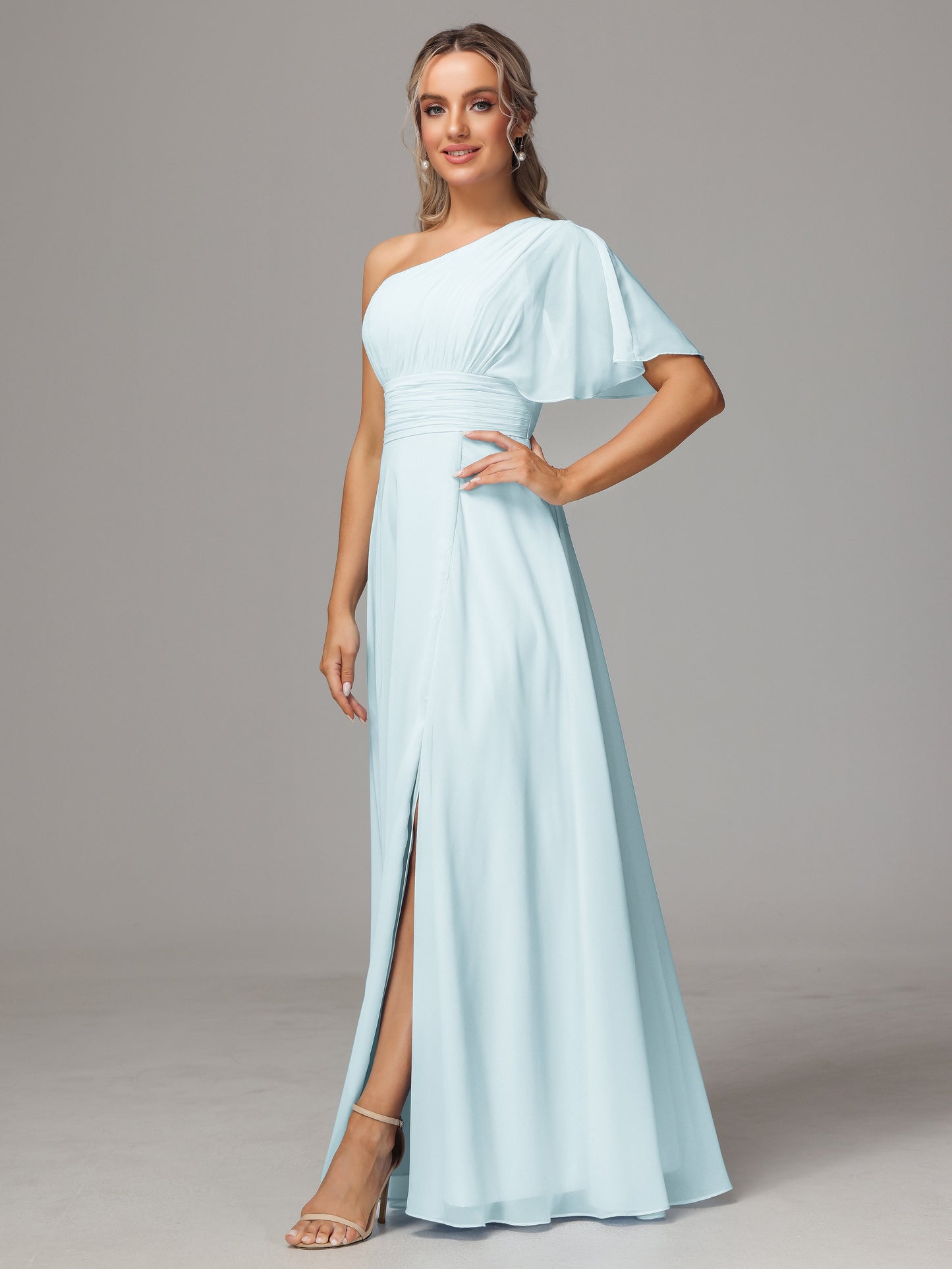 One Shoulder Chiffon Bridesmaid Dresses With Slit