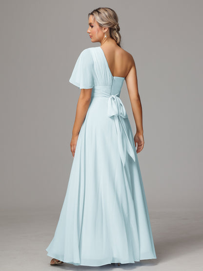 One Shoulder Chiffon Bridesmaid Dresses With Slit