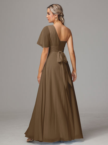 One Shoulder Chiffon Bridesmaid Dresses With Slit