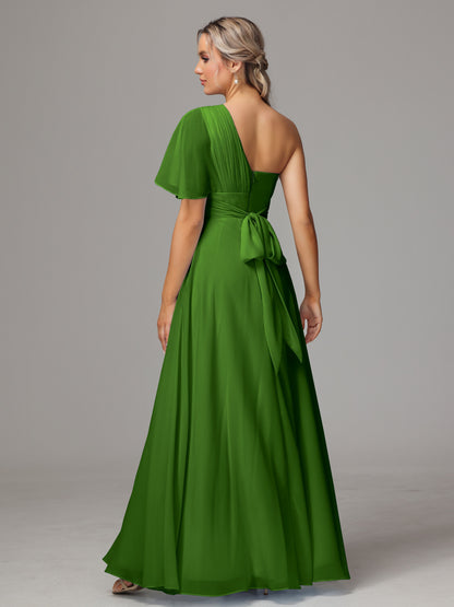 One Shoulder Chiffon Bridesmaid Dresses With Slit